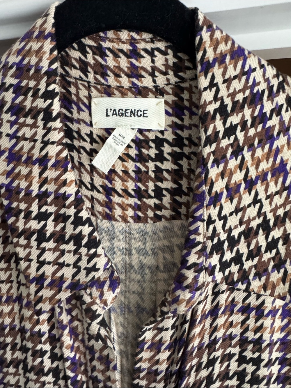 L'AGENCE Checked Maxi Shirt Dress in Beige and Black - Picture 2 of 3